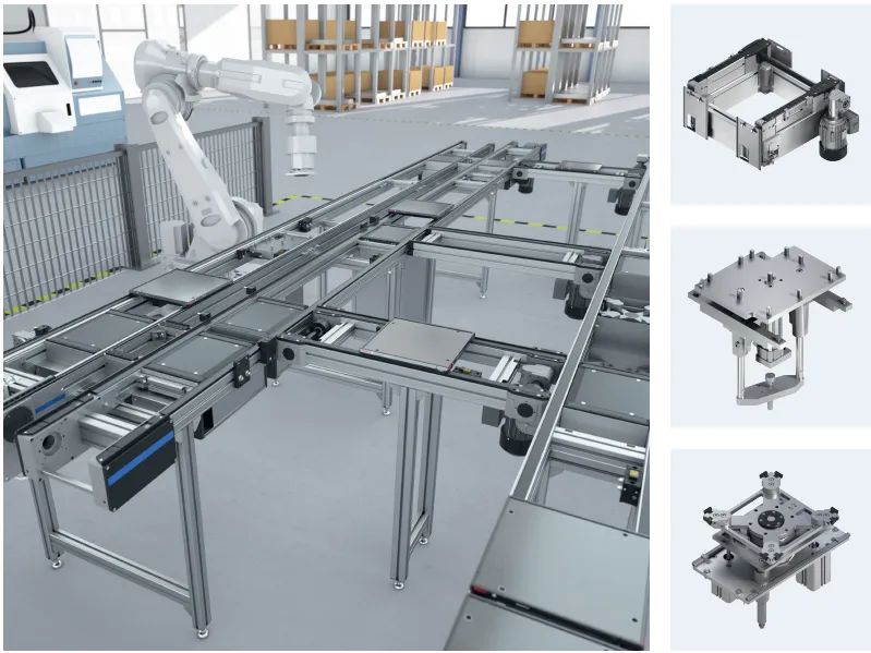 Pallet conveyors to track and carry product carriers (6)